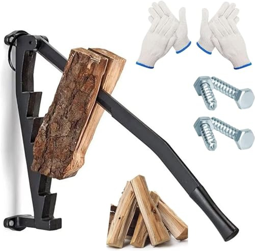 Cortadora manual de troncos – Separador de troncos de tornillo montado en la pared para cortar leña – Ideal para parrillas de barbacoa – Cortador de leña eficiente para uso doméstico