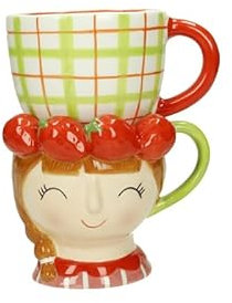 BRANDANI Set 2 tazze colazione thè/tisane lady Fragola Impilabili 51405 Porcellana Verde Rosso Frutti 350ml