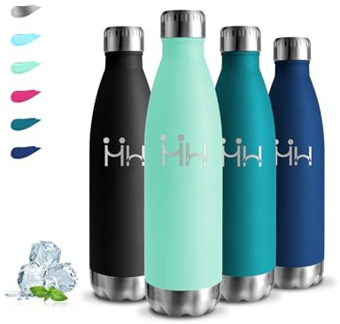 Trinkflasche- 0.5 liter- Trinkflasche Edelstahl, Wasserflasche Auslaufsicher, 24h Kalt & 12h Warm, Wasserflasche Kohlensäure Geeignet, BPA-Freie, Thermosflasche Doppelwandig, für Schule, Büros