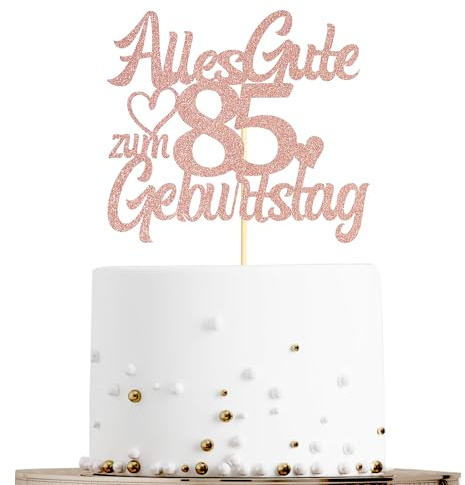 Sumerk Tortenaufsatz zum 85. Geburtstag in Roségold mit Glitzer, Doppelseitige Glitzer Tortendekoration zum 85. Geburtstag – 1 Stück
