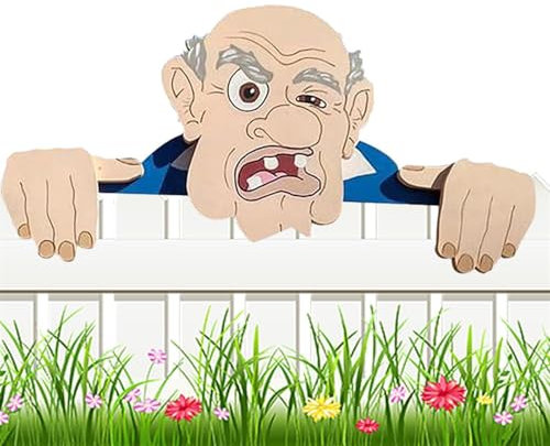 Denxahao Lustige Outdoor Schilder Zaundekoration für Hölzern Neugieriger Alter Mann und Dame Gartenzaun-Ornament Spähendes Fernglas-Spionagezaun, Peeker, Hof-Kunstdekoration (C)