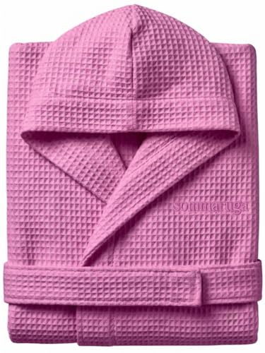 Accappatoio Nido D'Ape Donna e Accappatoio Nido D'Ape Uomo in Cotone con Cappuccio Tasche e Cintura, Leggero e da Viaggio S-XXXL