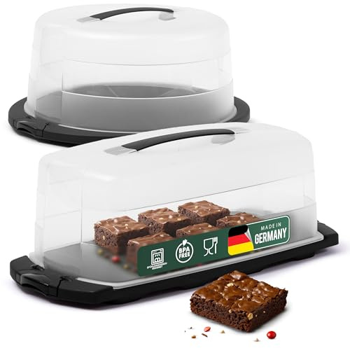 Novaliv Kuchen-Transportbox 2er Set Rund und Eckig klein Aufbewahrungsboxen mit Deckel Torte Kuchen Dessert, Party-Box Container Tortentransportbox Tortenbehälter Transport Behälter Box Partyset