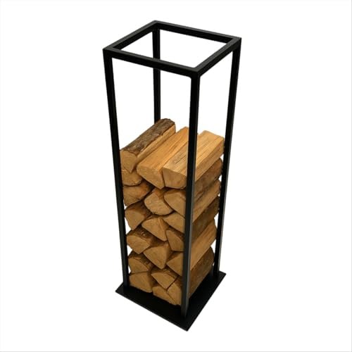 Begryf Kaminholzregal Schwarz Metall, Holzständer Feuerholz Indoor, Brennholzhalter Modern, Kamin Holzaufbewahrung, Holzregal für Wohnzimmer Flur Balkon Terrasse, robust & platzsparend 112 cm