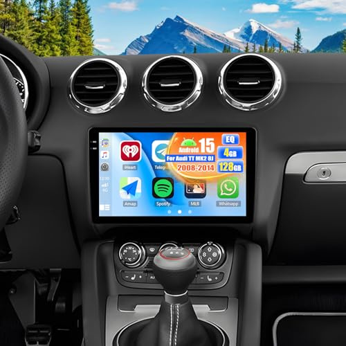 OiLiehu 4G+128G Android 15 Autoradio pour Audi TT MK2 8J 2008-2014 avec CarPlay Android Auto sans Fil, 9“ IPS Écran Tactile Radio 2 Din avec GPS WiFi Bluetooth Lien Miroir FM/RDS EQ SWC Caméra