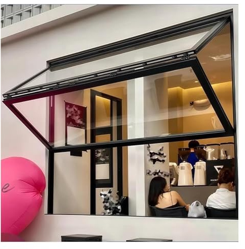 Sichtfenster, 85° klappbar, Servierfenster mit Sicherheitsschloss, Aluminium, F-Halterung, Fenster, 70 x 100 cm, für Outdoor, Küche, Lebensmittel, LKW, Grillveranstaltungen