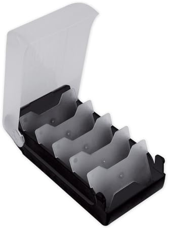TimeTEX - Karteikasten aus robustem Kunststoff, A8, Halbtransparent mit einschiebbarem Deckel, 5-Fächer-Lernmethode, 20x9x6,5cm, Farbe: schwarz