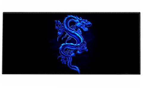 Silent Monsters Tapis de Souris XXL 90 x 40 cm, Mouse Pad Grand, Motif Dragon Bleu, Tapis de Souris en Tissu, antidérapant, Silencieux, Le Jeu vidéo, Bureau, Home Office, Lavable, Enroulable, Cousu