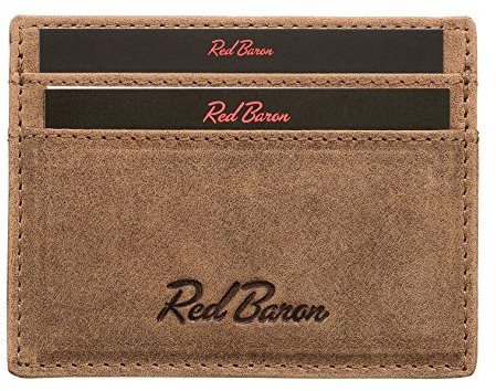 Red Baron Herren Kreditkarten-Etui aus echtem Leder Braun - Echtes Rindsleder Used Look Vintage RB-CC-001-05