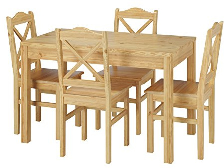 Erst-Holz Schöne Essgruppe mit Tisch und 4 Stühlen Kiefer Massivholz Natur