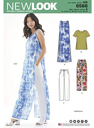 New Look UN6566A Schnittmuster-Set für Damen-Tunika/Oberteil und Hose, Papier, weiß, A (8-10-12-14-16-18)