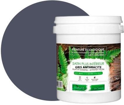 BOX DECO COULEURS Peinture naturelle écologique aspect Satin NATURA - Tassili - Murale intérieur 1 L - 18 m² (Gris Anthracite)