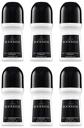 AVON Black Suede Roll-On Antiperspirant Deodorant for Men, 24-Hour Protection, Masculine Sandalwood Scent, Quick-Drying & Non-Staining Mens Deodorant, 6 Pack (2.5 oz Each)