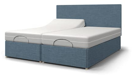 Backcarebeds Majestic Twin Adjustable Electric Bed with Memory Foam Mattress (5ft King - Woven Denim). King-Size Double Bed Base with Headboard, Mattress & Independent Dual Hand Controls.