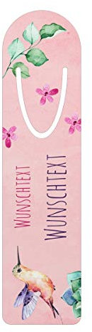 printplanet® - Metall-Lesezeichen mit Namen oder Text bedrucken - Buchzeichen mit eigenem Text selbst gestalten -Maße: 3,2 cm x 12,7 cm - Motiv: Kolibri
