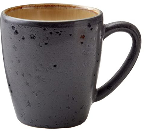 BITZ Becher, Kleiner Kaffeebecher aus Steingut, 19 cl, Schwarz/Amber