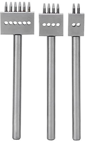 Herramienta de perforación de cuero, MAGT 3Pcs Prong Chisel Silver Tool Steel 2/4/6 Prongs DIY Hand-Made Leather Hole Puncher(6MM)