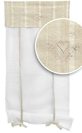 Coppia Tenda per Finestra Shabby Chic Cm. 60x150 Misto Lino con Ricamo Tracy