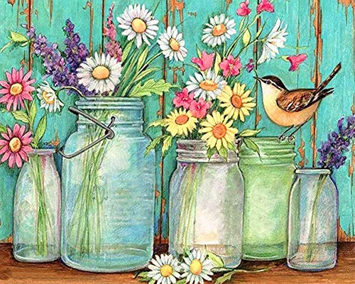 Bimkole DIY Paint by Numbers Kit Blumen Vögel Flaschen Malen Nach Zahlen Erwachsene, Acrylfarbe Anfänger Zeichnen Malen Mit Pinseln Mauer Für Home Office Wandkunst Dekor 40 * 50 cm