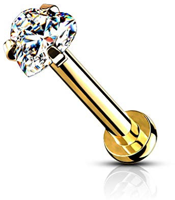 beyoutifulthings Lippen-Piercing Zirkonia-Herz Gold Clear Piercing-s Lippe Labret Stecker Chirurgenstahl Schraub-Verschluss Stab 8 mm