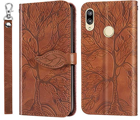 IMEIKONST Handyhülle Kompatibel Mit Huawei P20 Lite Hülle, Flip Brieftasche Tasche Premium Leder Handyhülle mit Magnetverschluss Schutzhülle für Huawei P20 Lite. Tree Brown RXZ