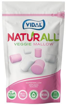 Vidal Golosinas. Naturall Veggie Mallow. Nubes Veganas sabor Vainilla. Color Rosa y Blanco. Doypack 90 g.