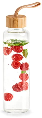 Zeller 19566 Trinkflascheto go m. Bambusdeckel, 560 ml, ca. Ø6,5x24, tragbare Glasflasche für unterwegs, Sportflasche, Wasserflasche zum Mitnehmen von Getränken