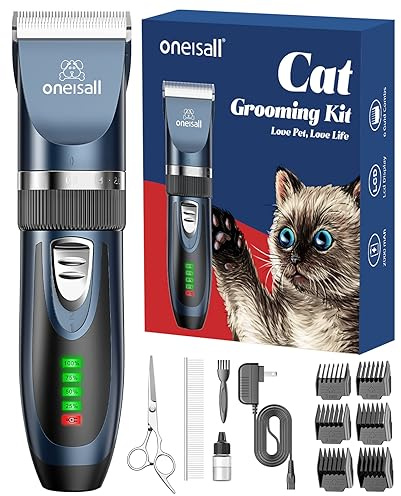 oneisall Quiet Cat Clippers for Matted & Long Hair, 2-Speed Cordless Pet Shaver Grooming Kit for Cats, Small Dogs & Animals (Blue)