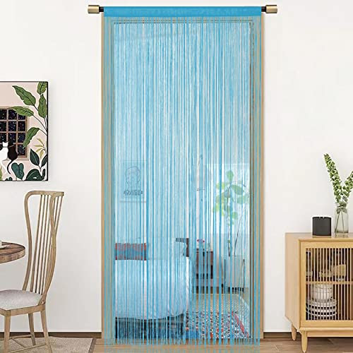 HSYLYM String Türvorhang Fensterdekoration Raumteiler Dekoration Einzelvorhang für Fenster 90x200cm Meerblau