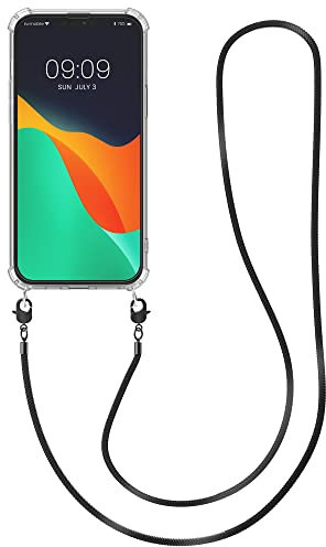 kwmobile Cover a tracolla compatibile con Apple iPhone 13 Pro Max - Back Case in silicone Cover con laccio metallico per il collo - Custodia con cordino in metallo