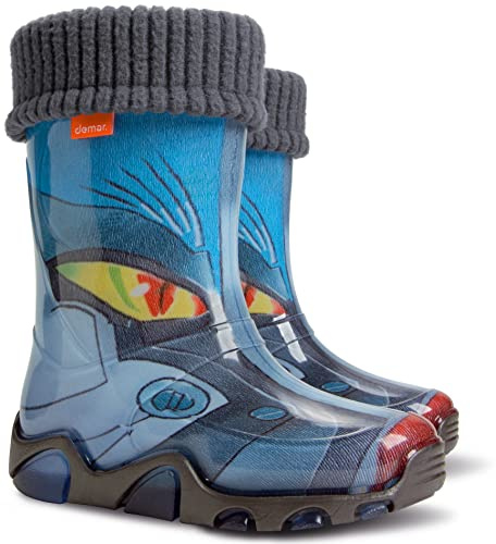 Demar Kids Boys Girls Wellies Rain Boots Warm Fleece-Lined Light Unisex Children Wellington Boots