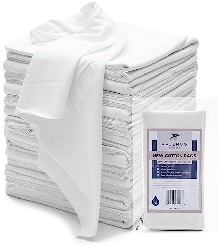 VALENGO Lint Free 100% Cotton New Rags for Dust Cleaning, Soft Tshirt Rags for Cast Iron, Staining Wood, Shoe Polish Cloth Bag, 17”x17”- (7 Pack)