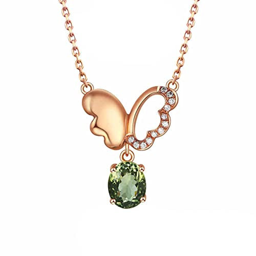 750 Goldkette Damen 18K, Halsketten Gold Damen Schmetterling mit Diamant und Grün Tourmaline 1ct Halskette mit Anhänger