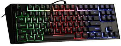 Noua Cosmo Tastiera Gaming a Membrana Cablata, Mini Tastiera da Gioco USB Multimediale 87 Tasti, Retroilluminazione RGB Arcobaleno, 19 Tasti Anti-Ghosting, Layout Italia