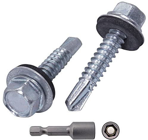 SKIR'CO Lot de 30 vis de toiture plaquées zinc, 6,3 x 32 mm, vis auto-foreuses avec rondelles EPDM, tête hexagonale