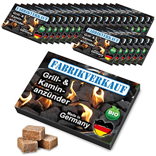 FLAMMBURO FABRIKVERKAUF (24 Schachteln) Anzündwürfel aus Holz und Wachs vom Deutschen Hersteller, Grillanzünder, Kaminanzünder, Ofenanzünder, 24 Anzündplatten geschnitten in 24, 32 oder 40 Würfel