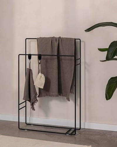 Metallbude Handtuchständer DELAYA Schwarz - Handtuchhalter - Platzsparend - Pulverbeschichtetes Metall - Kratz-, Stoß- & Schlagfest - 90x60x18 cm
