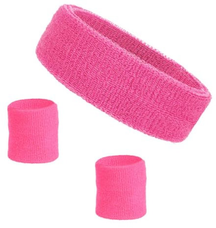 Schweißbänder Set mit Sport Stirnband Armbänder,3 PCS Schweißbänder Stirnband Armband Set Athletic Schweißband aus Baumwolle für Tennis Arbeiten Boxen FitnessstudioÜbung Rosa