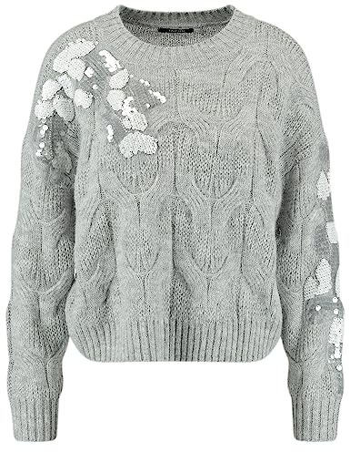Taifun Damen Pullover mit Pailletten-Zier Langarm, Strickbündchen Melange, unifarben Silver Shine Gemustert 40