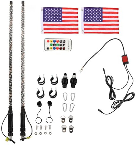 Fockety 2 Pcs 3FT RGB Whip Lights: Chasing Dancing Waterproof Off Road LED Whip Flagpole Light with Remote for UTV ATV RZR, 300 Flash Patterns