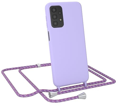 EAZY CASE - Handytasche zum Umhängen - kompatibel mit Samsung Galaxy A23 5G Handy Schutzhülle mit Band, Necklace Hülle, farbig TPU Case, Lavendel Lila mit Schnur Unicorn Clips Silber