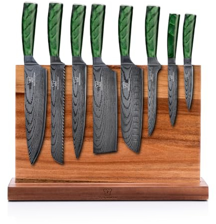 Küchenkompane – Edelstahl Messerset Midori mit magnetischem Messerblock | 8-teiliges Küchenmesser Set | Kochmesser mit ergonomischen Epoxid-Griff | rostfrei & scharf | Designed in Germany