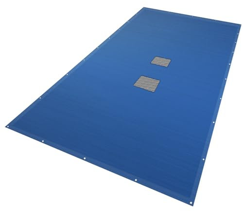 VOUNOT Poolabdeckung rechteckig, Pool Abdeckplane aus Polyethylen 160 g/m² mit Abflussnetz, Doppelte Poolplane Wasserdicht Schimmelresistent Reißfest mit Aluminiumösen 4X9m