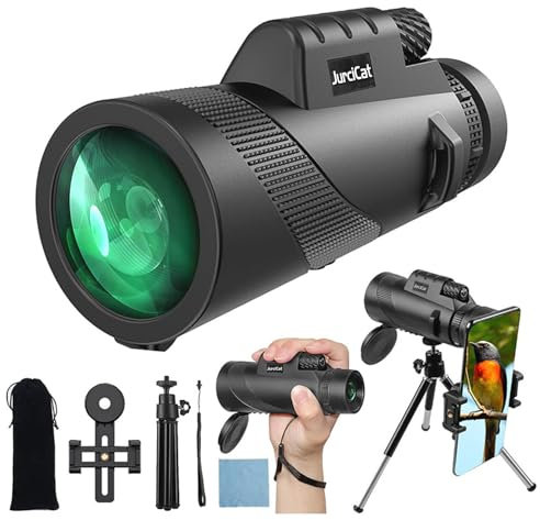 JurciCat 12-20X50 Zoom óptico Telescopio monocular HD (Negro y verde)Telescopio monocular Con trípode y soporte para teléfono móvil para observación de estrellas caza y deportes al aire libre