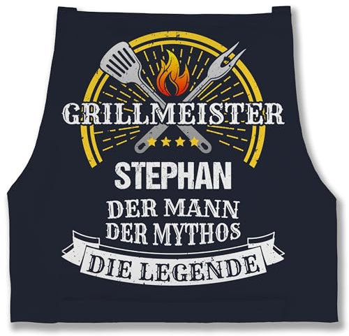 Schürze - Grillschürze Herren Männer - Grillmeister Mythos Die Legende mit Name I Vatertag I Geburtstag I Lustig Geschenk Witzig Grillen - 85x69 - Navy Blau - geschenke für grillfans