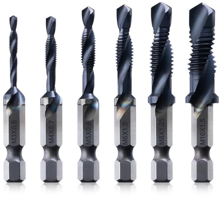 Kraftek Metric(M3 - M10) 6pcs Combination Drill and Tap Bit Set, Ultra TiAlN Coating M2 Drill Tap Set for One-Step Drilling, Tapping, and Deburring
