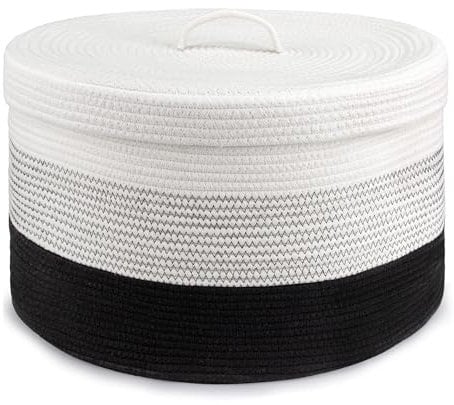 Goodheim Faltbarer Wäschekorb mit Deckel, Wäschesammler - Wäschekörbe, Körbe geflochten, groß & XL Baumwollkorb -Aufbewahrungskorb groß schwarz