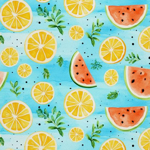 HEKO PANELS Stoff Oxford Wasserdichte Meterware Polyester Nähstoff Dekostoffe Handwerken Wasserabweisend Blickdicht Zitronen Wassermelonen Aquarell Wasserfarbe 1 Meter 155 x 100 cm DX2209