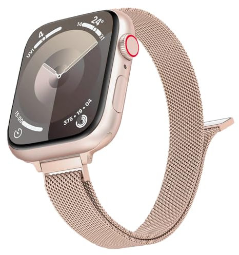 Schmal Armband für Apple Watch Armband 44mm 45mm 49mm 42mm 40mm 41mm 38mm 46mm Damen/Herren,Dünn Milanaise Magnet Metall Edelstahl Band für iWatch Series 10 9 8 SE 7 6 5 4 3 Ultra/2 Apfelband