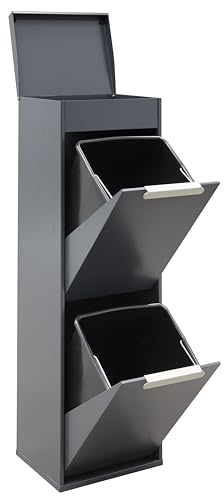 ARREGUI Ecoclas Plus CR224-E Mülltrennsystem aus Stahl mit Aufbewahrungsbox mit Deckel | 2x17L (34L) | 2 Fächer Mülleimer für die Küche | 2 Fach Abfalleimer | Herausnehmbare Inneneimer | anthrazit